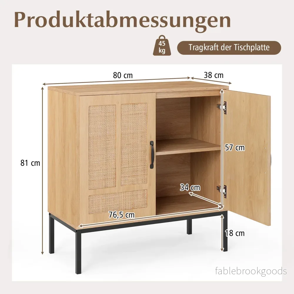Rattan – Skåp med faldigt justerbart hyllsystem och dörrar Boho Buffé Accent – 3 2 – Natur - Bild 2