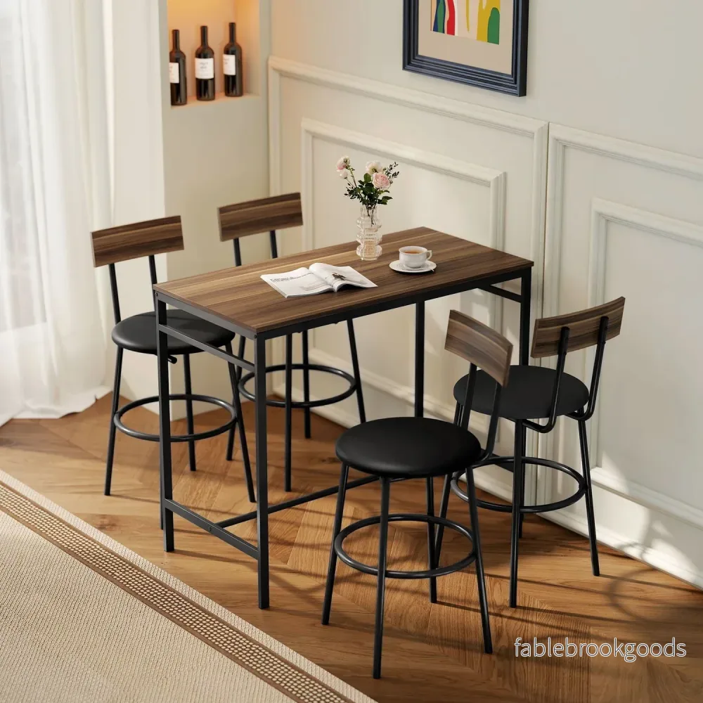 Barbordsset, 5 delar, trä och stål, industridesign - Bild 2