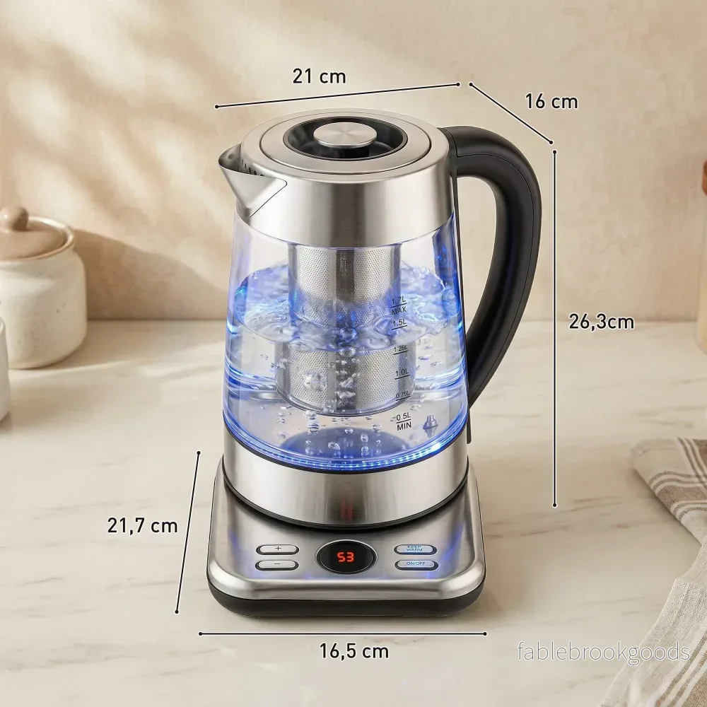 Vattenkokare 1,7 l, 2200 W, glas, Strix termostat, tebryggare - Bild 3