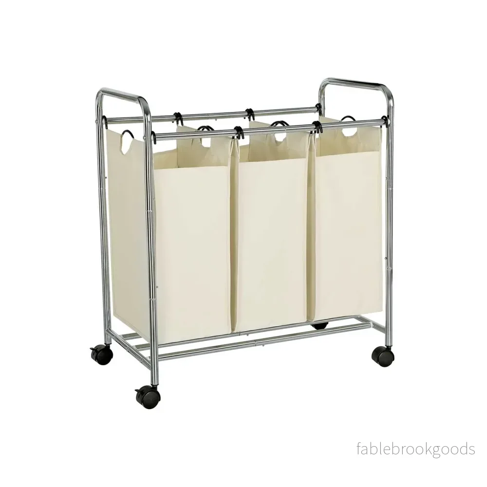 Tvättkorg – 3 fack – avtagbara fickor – beige Tvättkorg – 3 fack – avtagbara fickor – beige