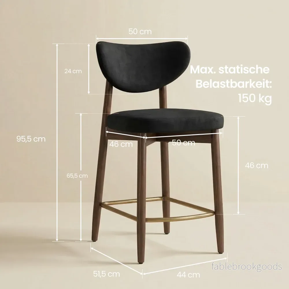 Barkruk - 2-Delige Set met Rugleuning en Houten Poten - Zwart - 50 x 51,5 x 95,5 cm - Bild 3