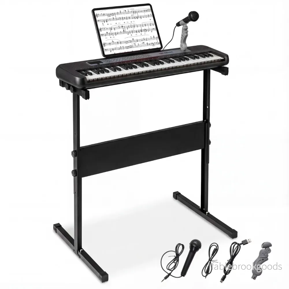 Tangenter – Barnpiano Keyboard Inomhusmusikinstrument med justerbart ställ Mikrofon – 61 – Svart