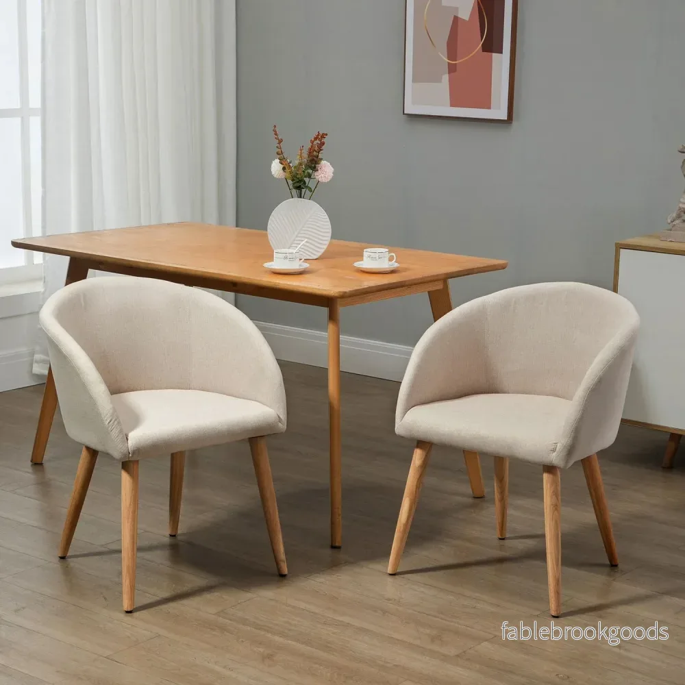 Set med 2 matstolar, linnetyg, metallram - Bild 2