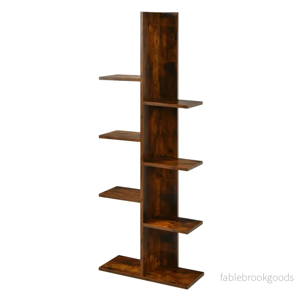 Trädformad – bokhylla med hyllor, fristående kontorshylla, – 8 50 x 20 x 141 cm – Brun