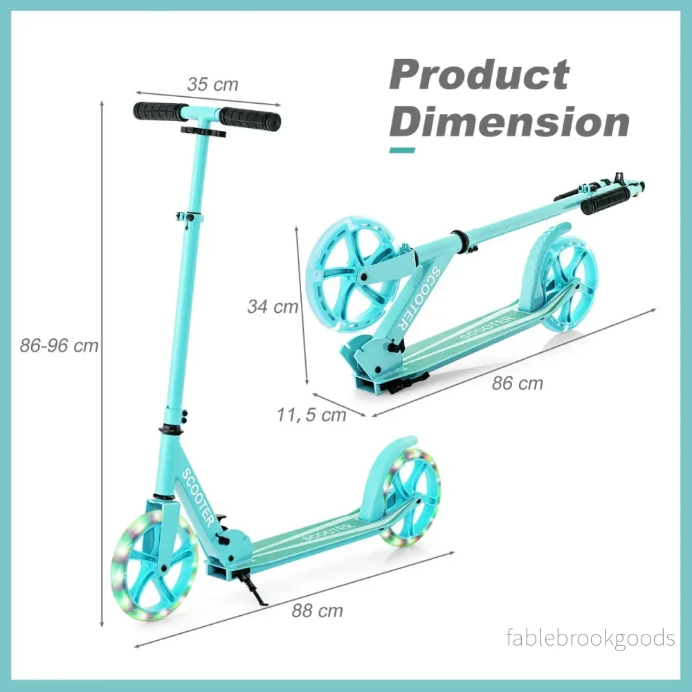 Ihopfällbar – Scooter med Bärkraft och LED Hjul Höjjusterbar Sparkcykel Kickbike – 100 kg 2 – Turkos - Bild 2