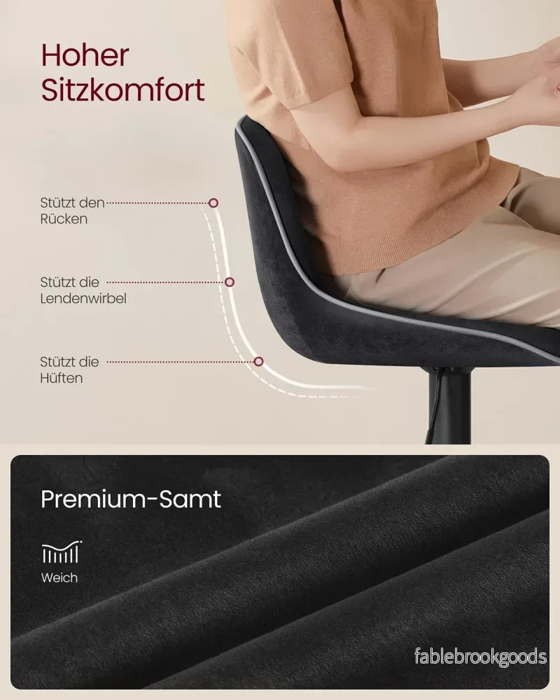 Barstolsset – justerbar i höjdled – sammetsklädsel – bläcksvart - Bild 3