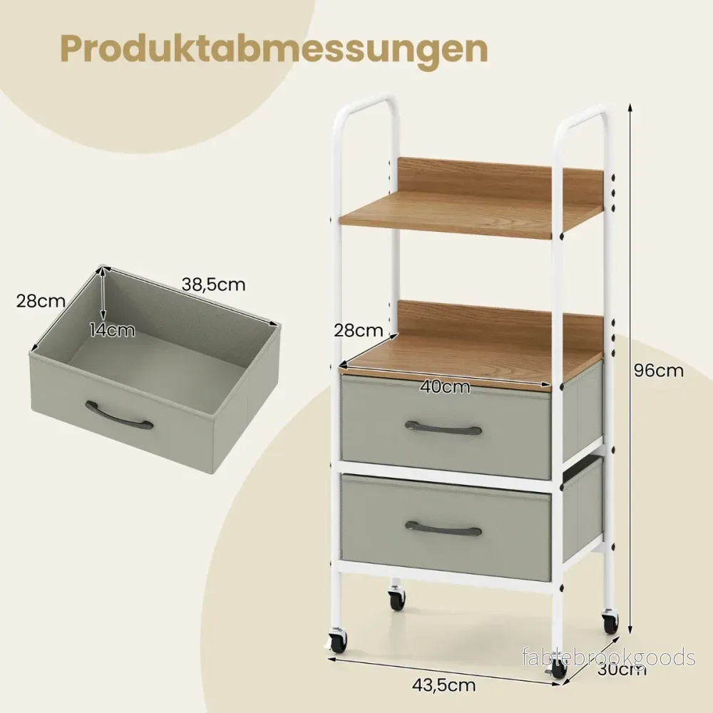Rullvagn – med tyglådor, universalhjul och öppna hyllor Mobil köksvagn – 2 4 2 – Grå - Bild 2