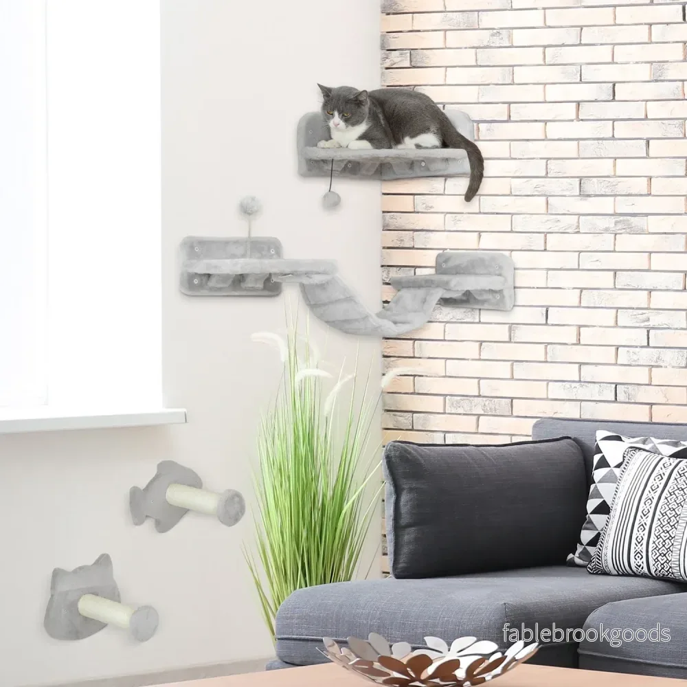 Cat Climbing Wall Set, 4-delat med trappsteg och sisalstolpar - Bild 2