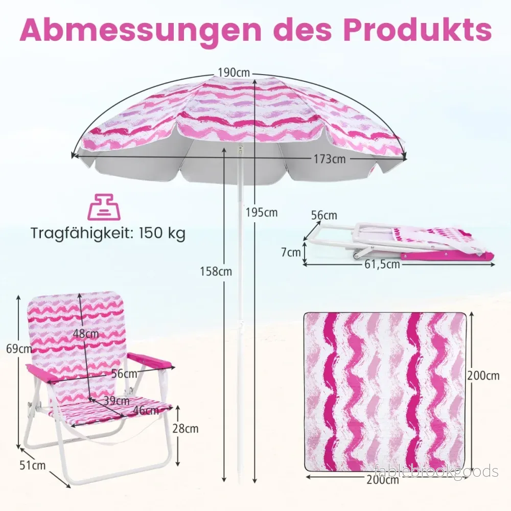 pack – strandstolar med parasoll och strandfilt bärväska hopfällbara – 2 2 – Rosa - Bild 2