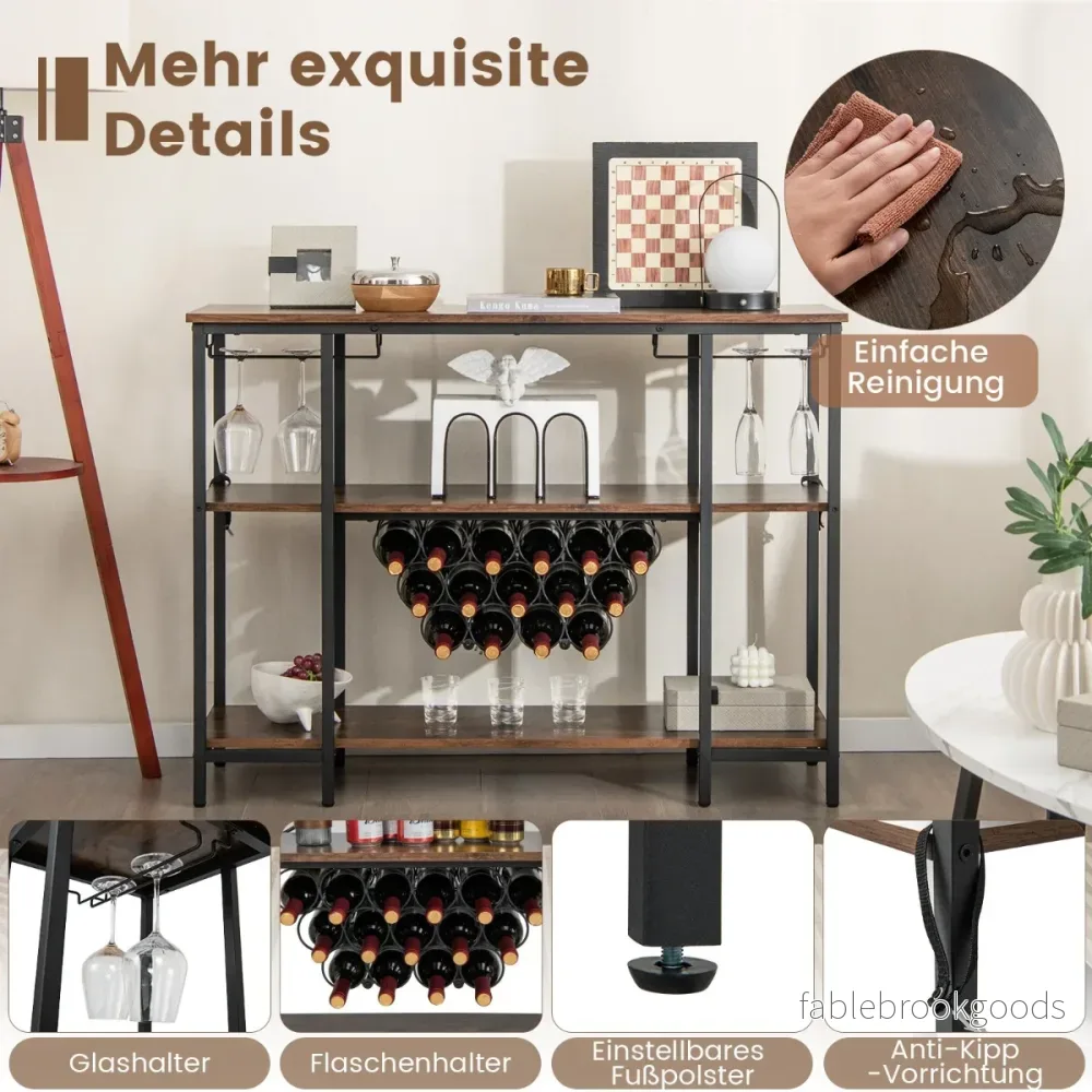 Industriell – vinställ med glashållare och hyllor uttag för vinflaskor Vinskåp – 15 – Brun - Bild 3
