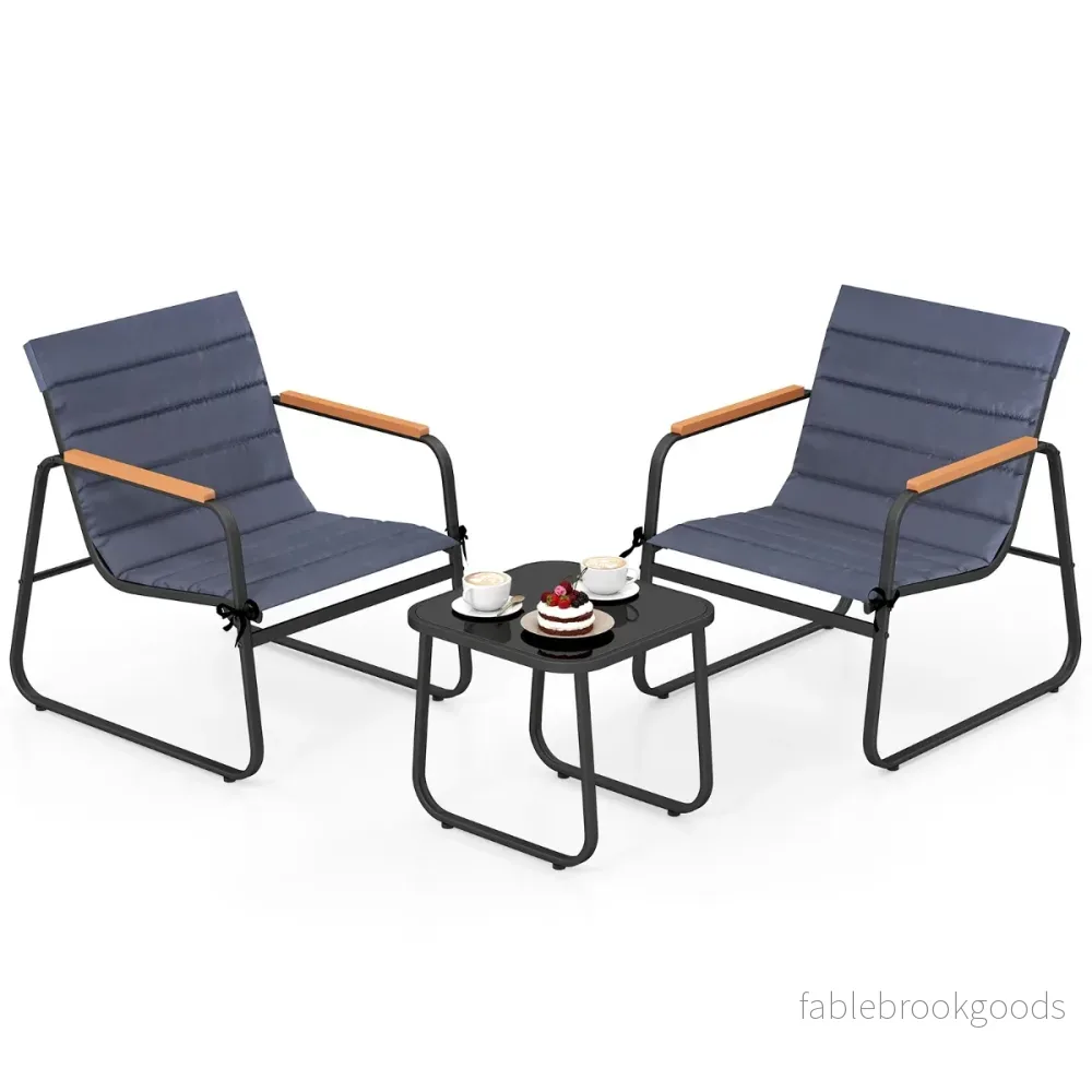 deligt – Bistro set för terrassen Utomhus Samtalsgrupp med Polstret och Glas Soffbord – 3 – Svart