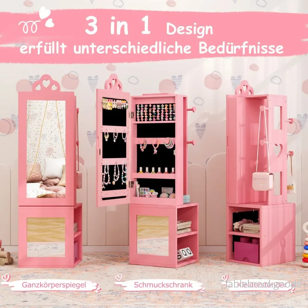 i – spegelskåp med fullängdsspegel och klädhylla Smyckesskåp för barn – 3 1 – Rosa - Bild 3