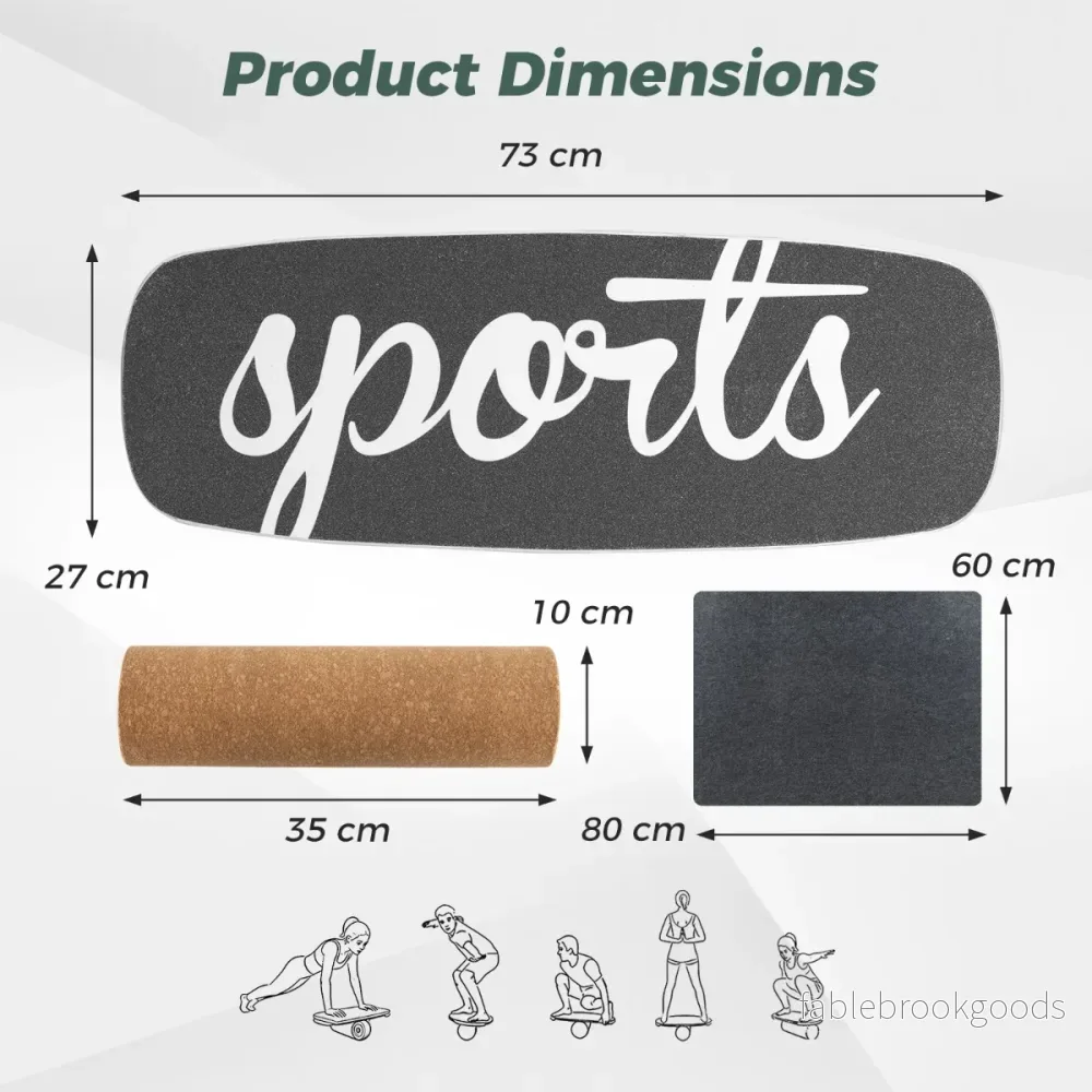 Balancebräda – Waveboard med korkrulle, surfbräda av björkträ, belastbar upp till – 17 mm 10 cm 100 kg – Svart - Bild 2