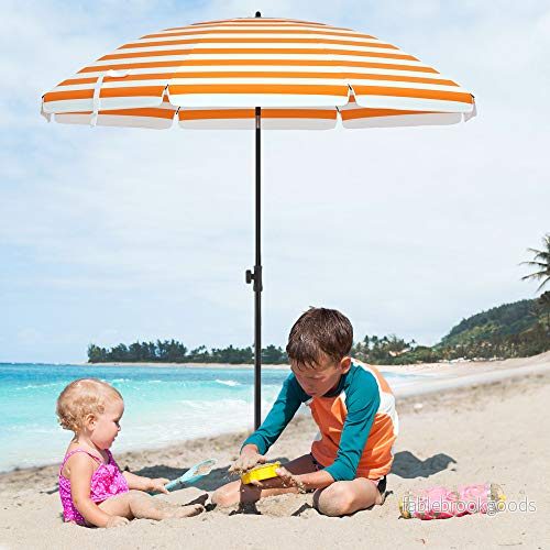 Strandparasoll – Fällbart – Ø 160 cm – Randigt orange/vit - Bild 2
