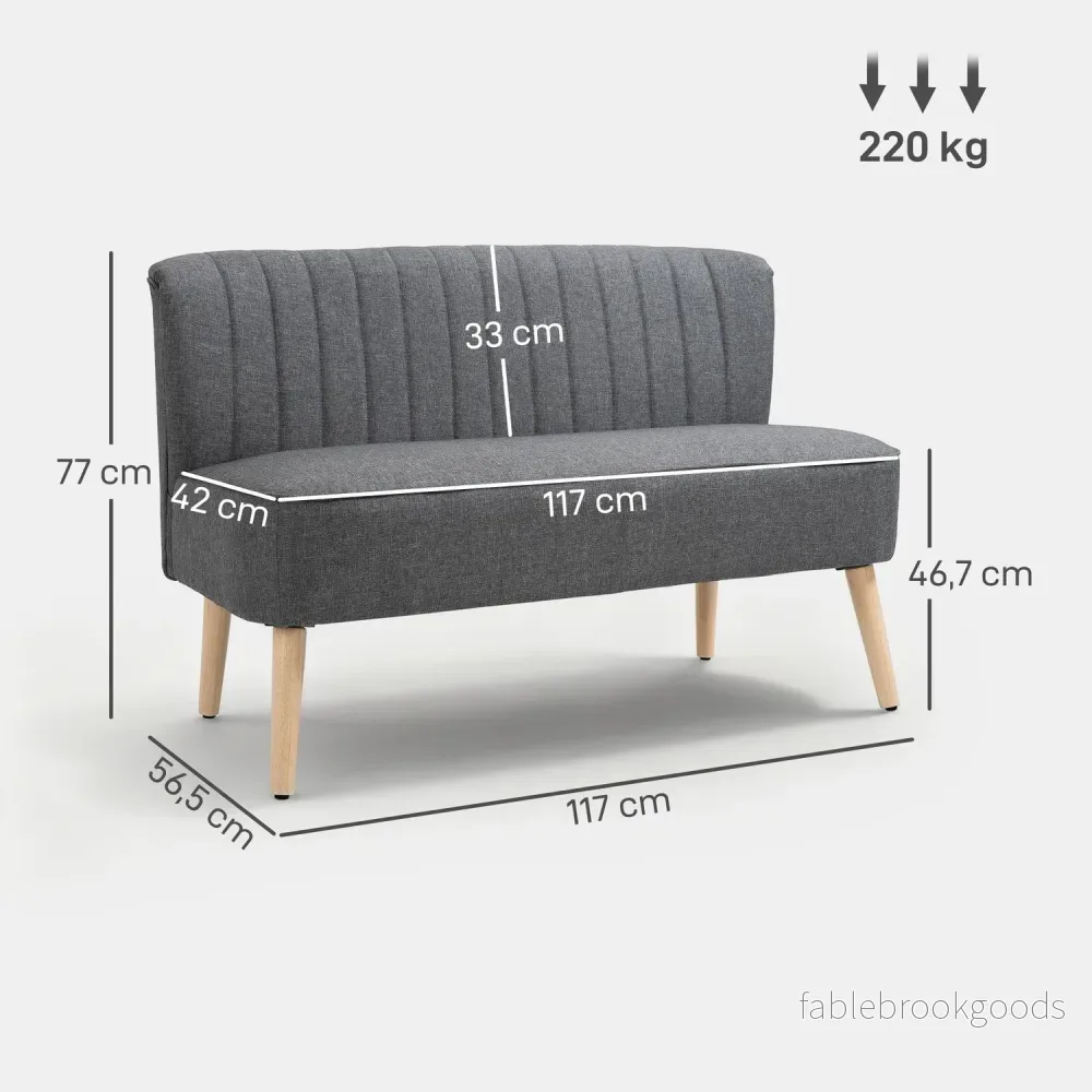 2-sitssoffa, linne-look, träram, 117 cm, grå - Bild 3