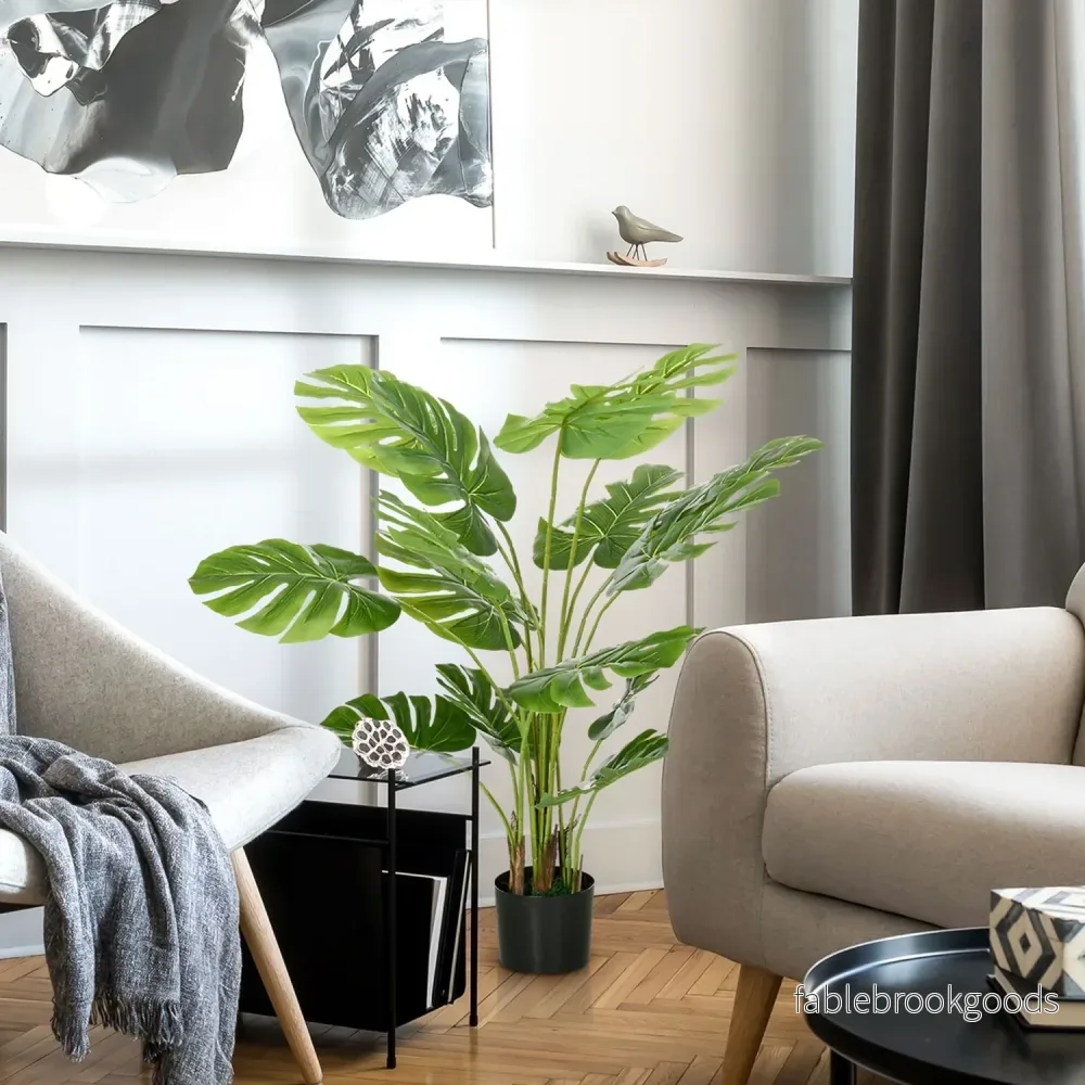 Konstgjord 120 cm Monstera-växt i planteringskärl – naturtrogen grönska - Bild 2