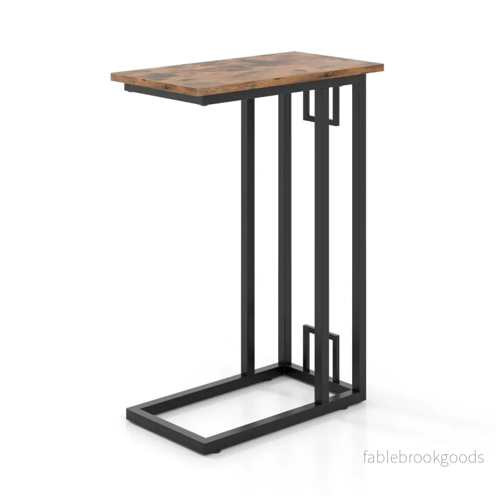 C – format sidobord kompakt soffbord för små utrymmen med metallram – 48 x 26 x 66 cm – Rustik brun