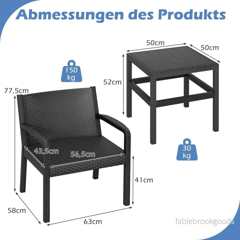 delat – Rattan Trädgårdsmöbel Set Väderbeständigt Balkongmöbel Balkongset inklusive Stolar med Bord – 3 2 – Svart - Bild 2
