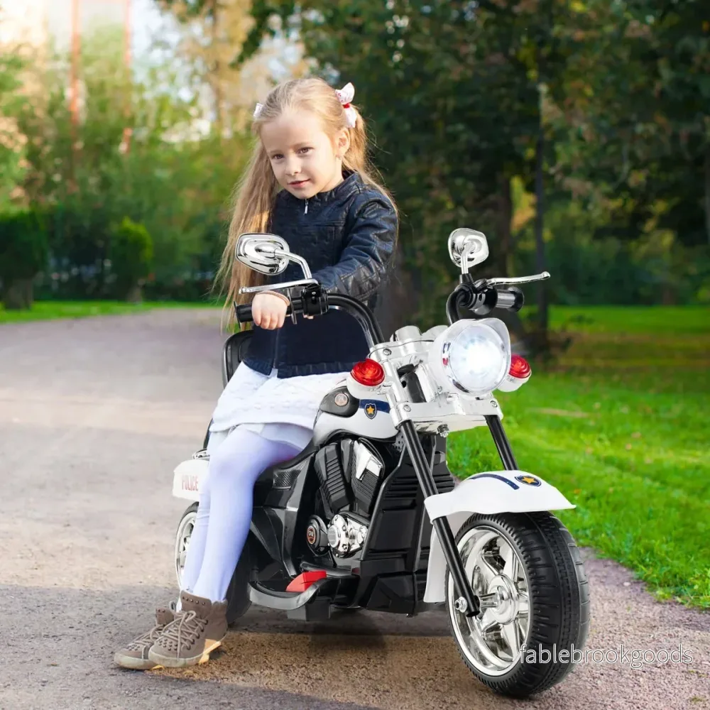 6V – barnmotorcykel med justerbar strålkastare och ljud Trehjulig elmotorcykel polis – Vit - Bild 3