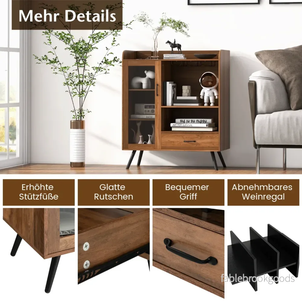 Vinskåp – för hemspritskåp med dörr och låda – 80 x 40 x 95 cm – Natur - Bild 2