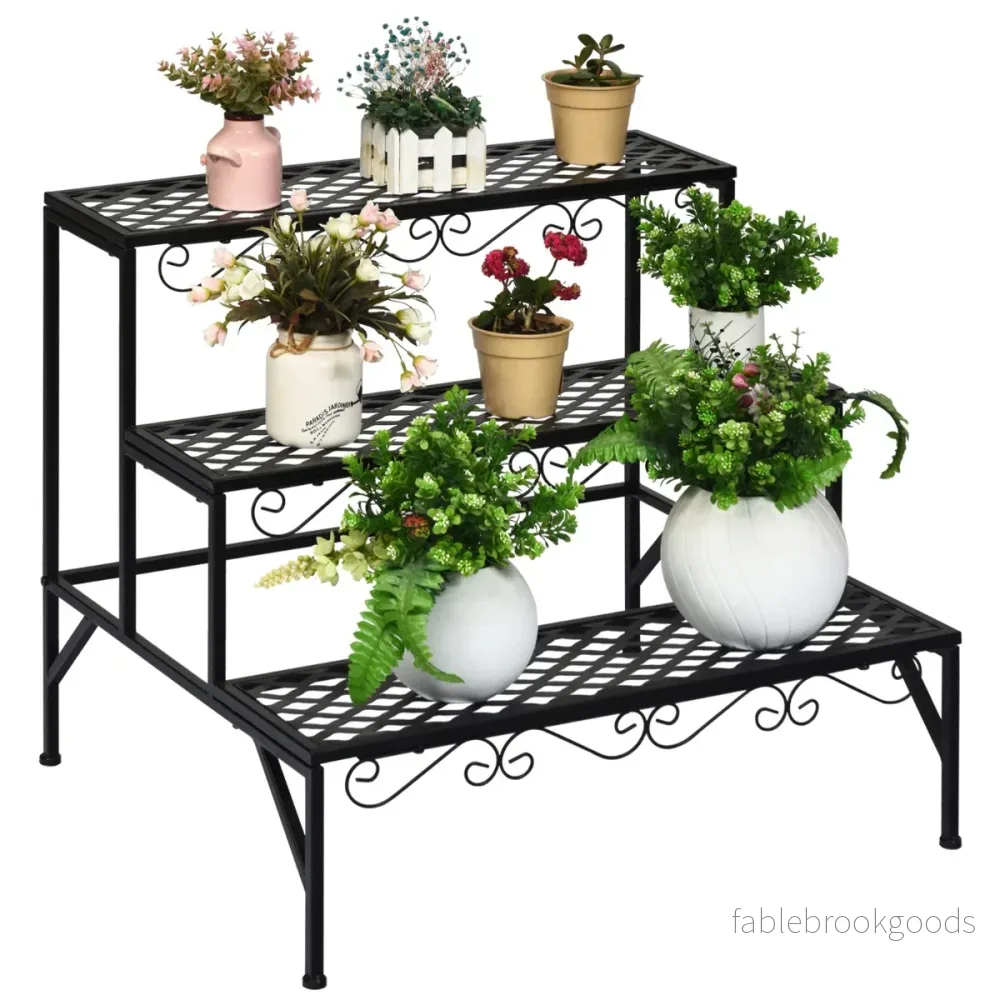 Blomsterhylla – vånings växtställ i metall – 3 70 x 60 x 60 cm – Svart