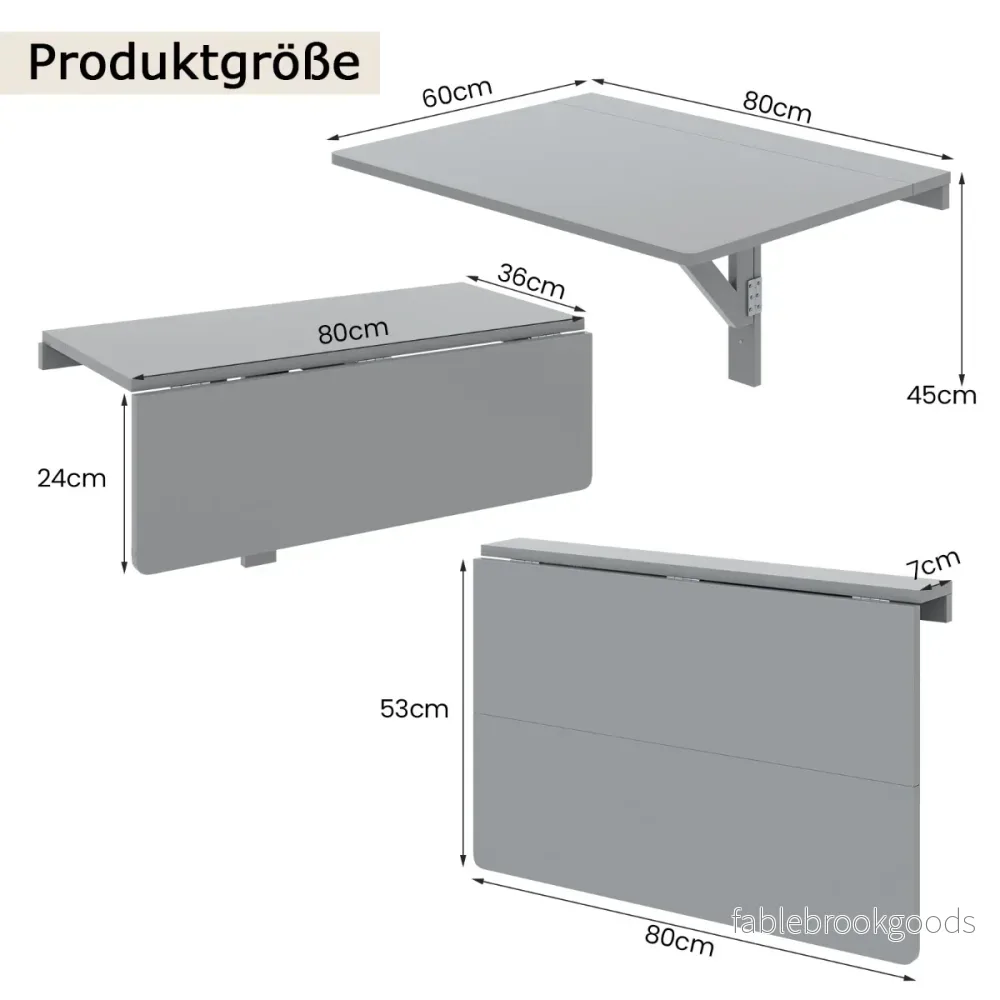 Väggmonterat – hopfällbart bord Platsbesparande – 80 x 60 cm – Grå - Bild 2