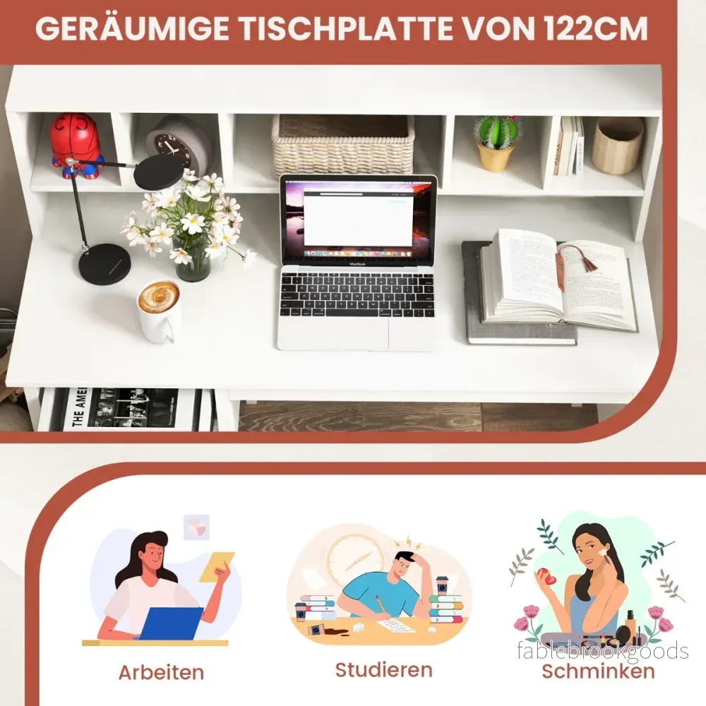 Skrivbord – med lådor och fack Datorbord – 2 5 120 x 60 x 110 cm – Vit - Bild 2