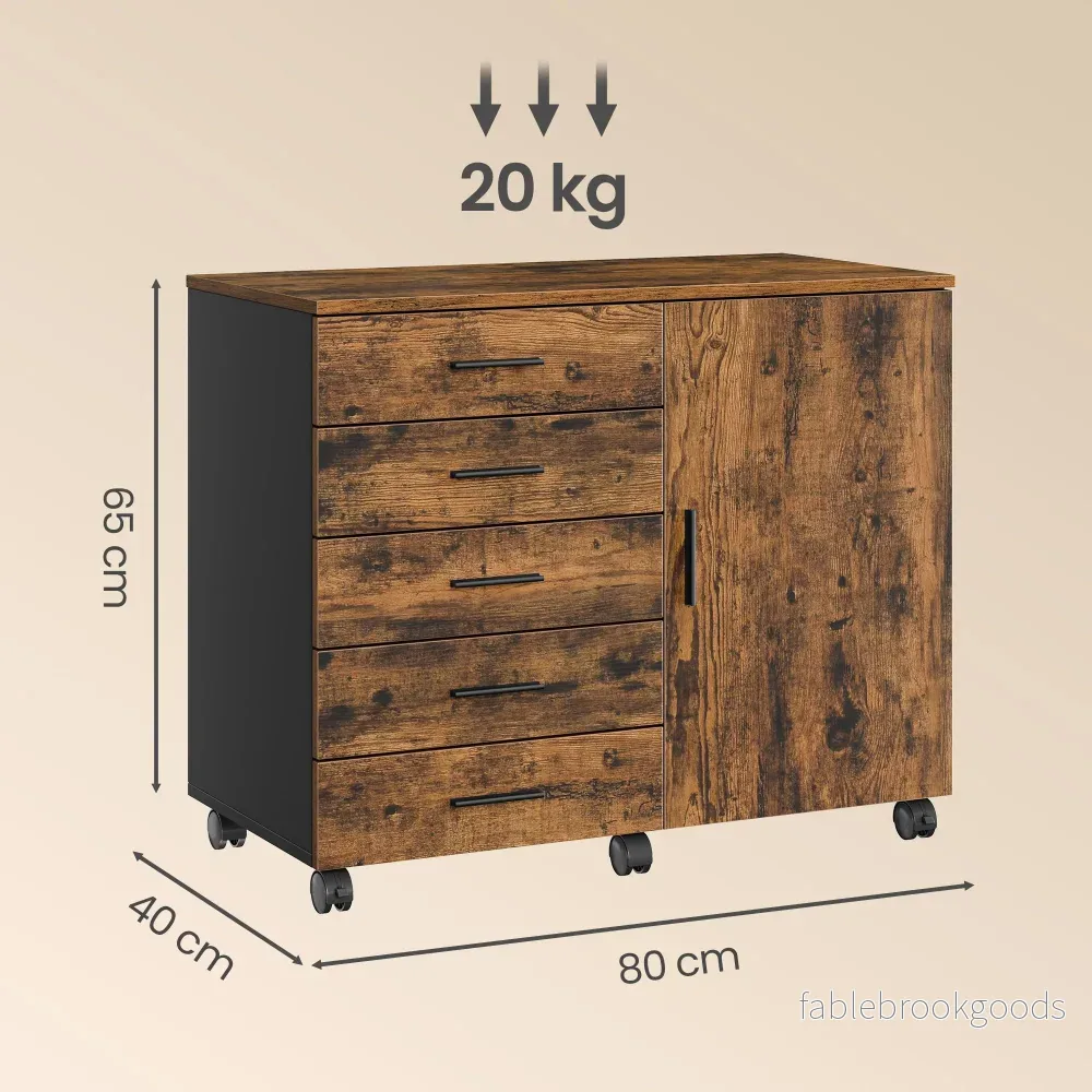 Rolcontainer - 5 Lades - Met Deur - Printerstandaard - Bruin - Bild 3