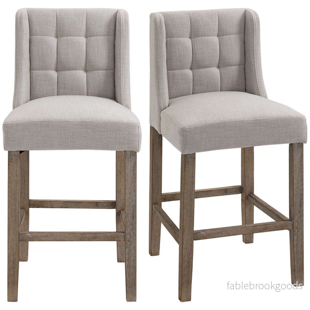 Modern beige barstolar set, låg rygg, linne, 2 st
