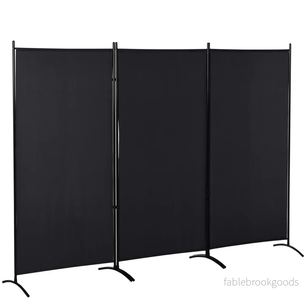 3-panels rumsavdelare, svart metallram, sekretessskärm