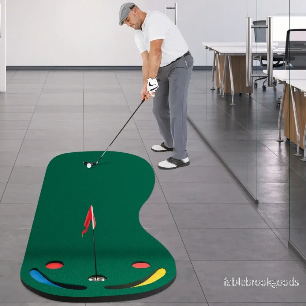 Golfputtmatta – med puttkoppar och flaggvikbar golfmatta Övningsmatta – 3 1 300 x 96 cm – Grön - Bild 3