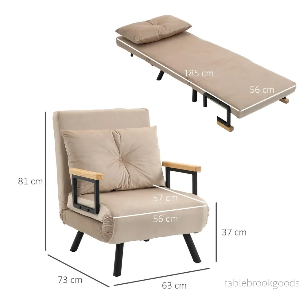 Bäddsoffa med justerbart ryggstöd, sammetslook, beige - Bild 3
