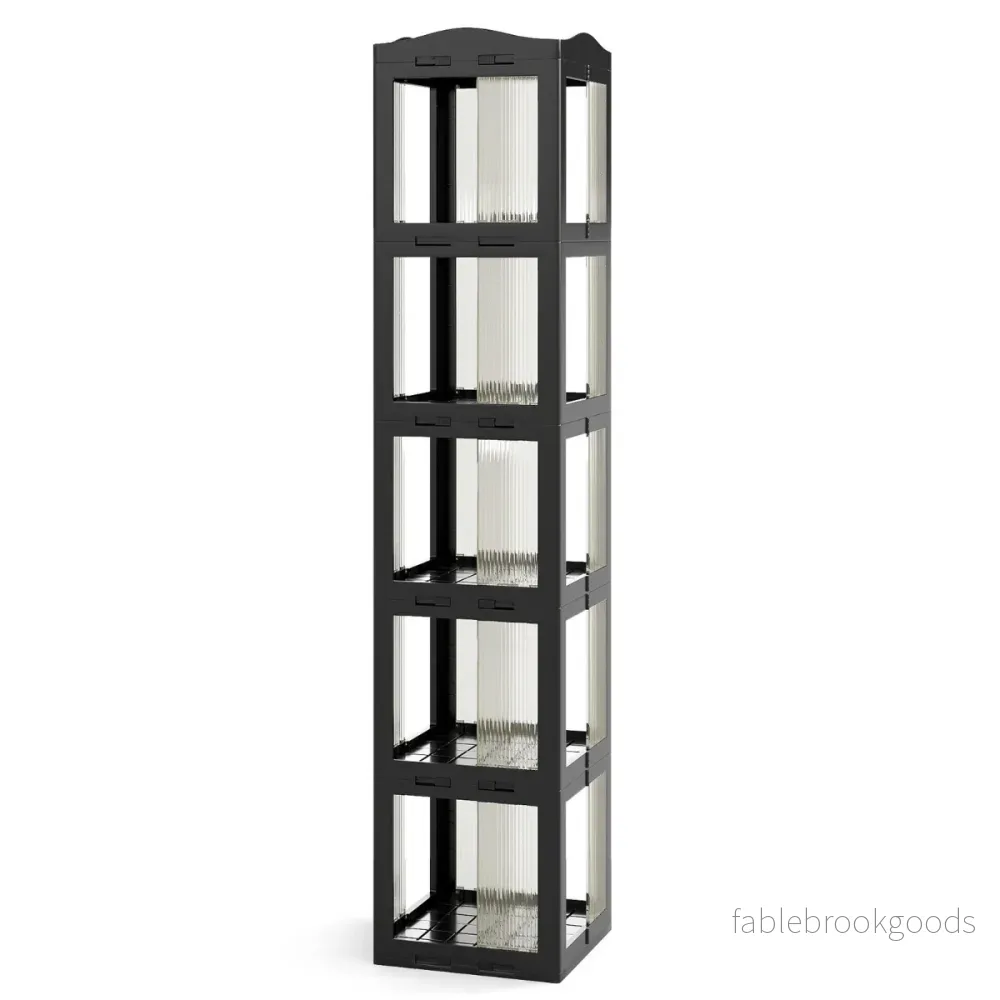 360° – Svängbar Bokhylla Ihopfällbar Ställhylla Transparent Kontorshylla – 36.5 x 36 x 174 cm – Svart
