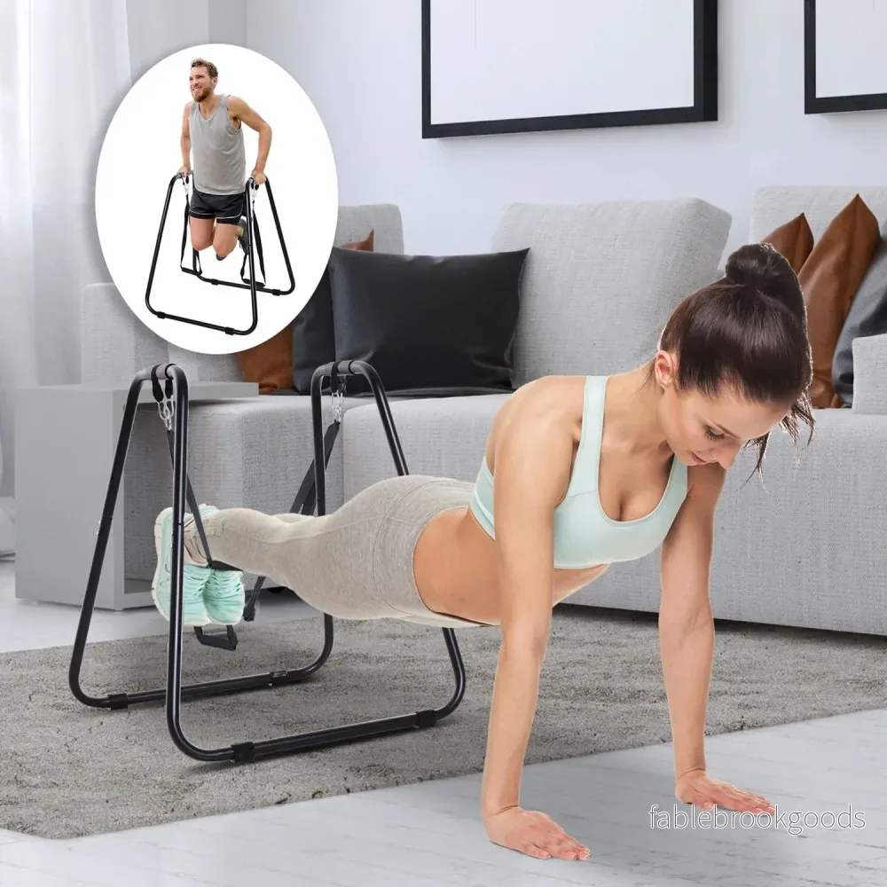 Dipställ med slingtrainer, stabilt stål, svart, 90x81x92,5 cm - Bild 2