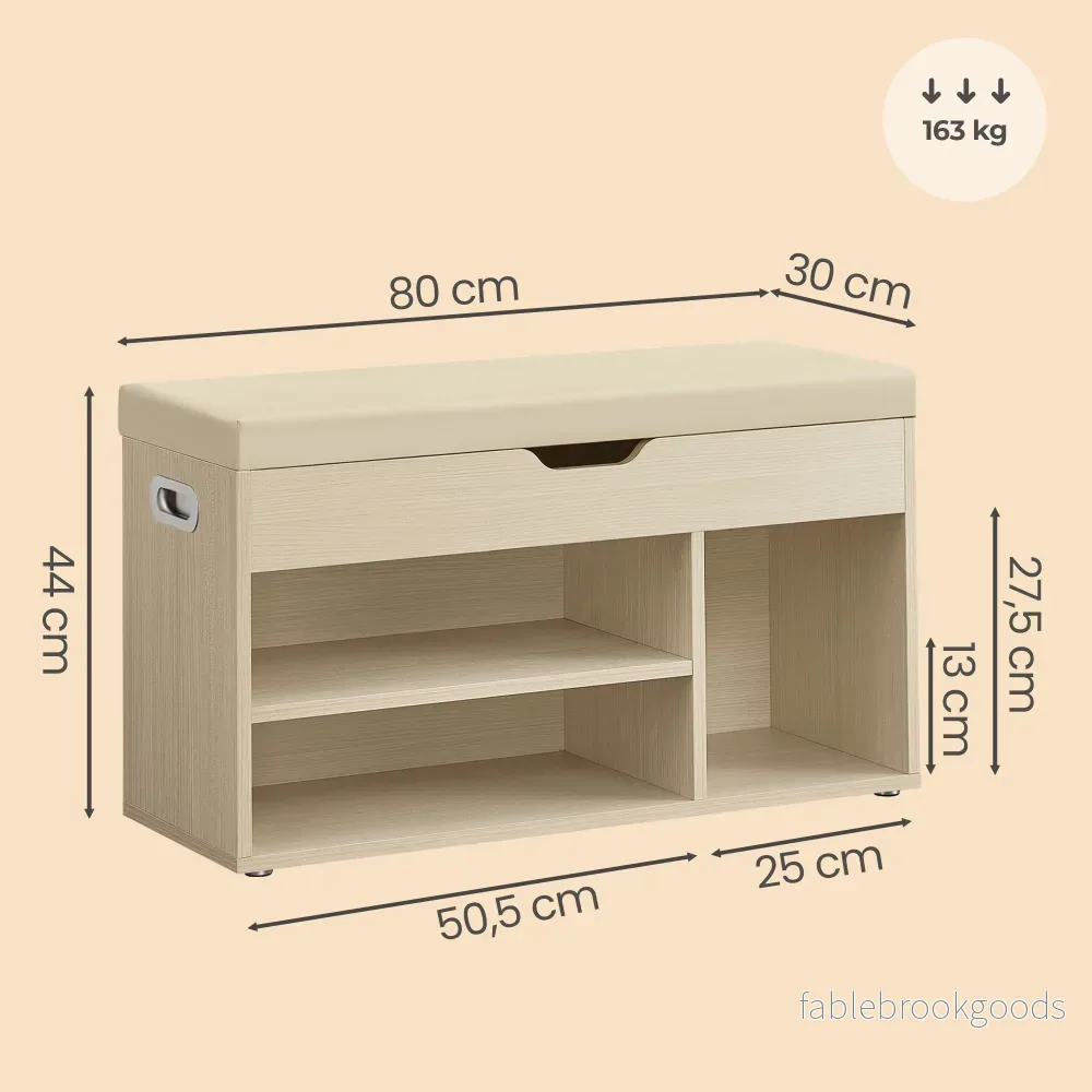 Schoenenbank - Met Zitkussen en Opbergruimte - Naturelbeige en cappuccinobeige - 30,3 x 80 x 44 cm - Bild 2