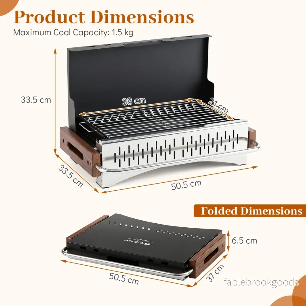 Portabel – utomhusgrill, vikbar kolgrill av metall för camping, – 50,5 x 33,5 x 33,5 cm - Bild 2