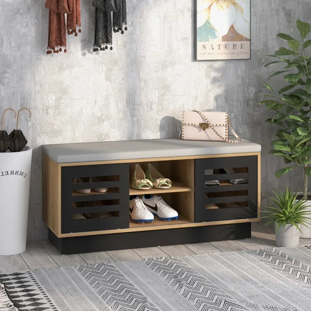 i – bänk och skoställ med fack justerbara hyllor Naturlig – 2 1 6 3 99,5 x 34,5 x 46 cm – Natur - Bild 2