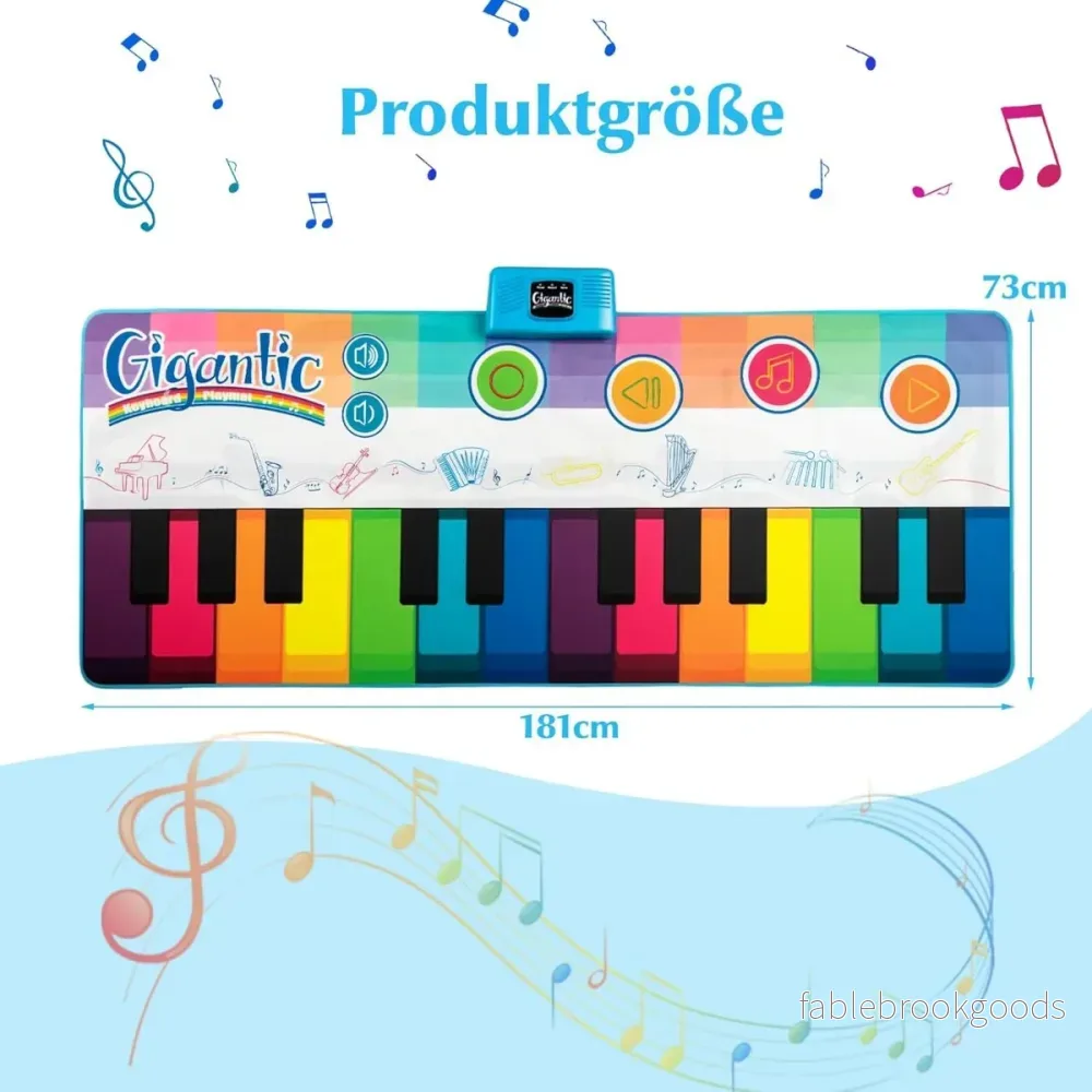 Musikmatta – för barn, pianomatta med musikinstrument, tangmatta inspelnings och uppspelningsfunktion, – 8 181 x 73 cm – Färgglad - Bild 2