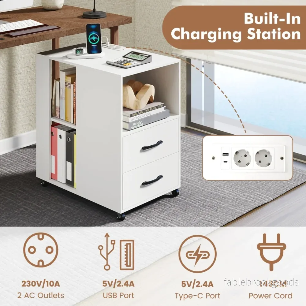 sats – Sidobord med Hjul Rullbart Nattduksbord Lådor och Hyllor – 2 – Vit - Bild 3