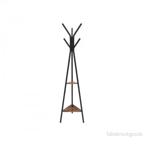 Klädhängare – industriell design – med 6 krokar och 2 hyllor – vintage brun-svart Klädhängare – industriell design – med 6 krokar och 2 hyllor – vintage brun-svart