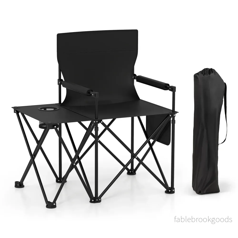Fällbar – campingstol pack Klappstol med sidobord, mugghållare och sidoficka – 2 – Svart