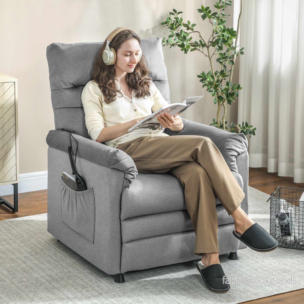 Fåtölj med massage, värme, USB-port, grå sammet - Bild 2