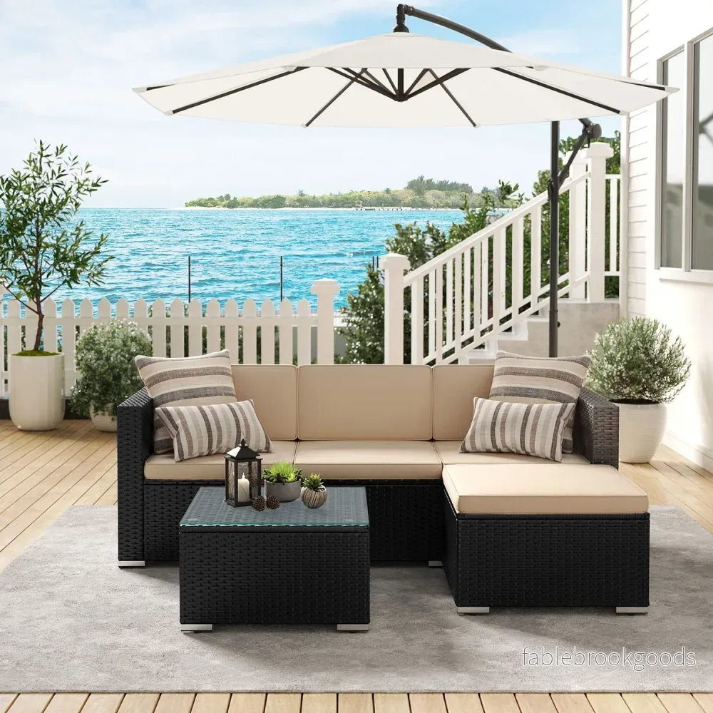 Trädgårdsmöbelset – med kuddar – svart-taupe - Bild 3