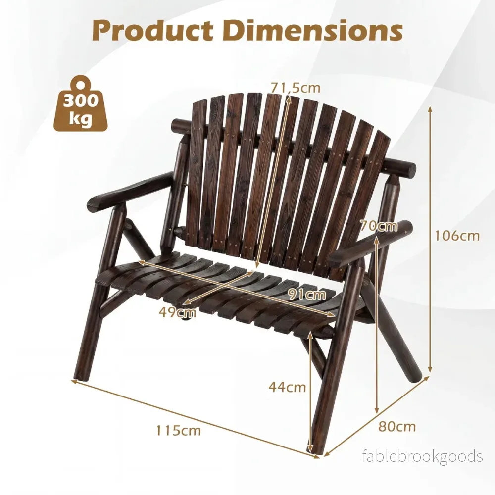 Tvåpersoners – träbänk med armstöd, trädgårdsbänk upp till belastning, balkongbänk – 300 kg – Brun - Bild 2