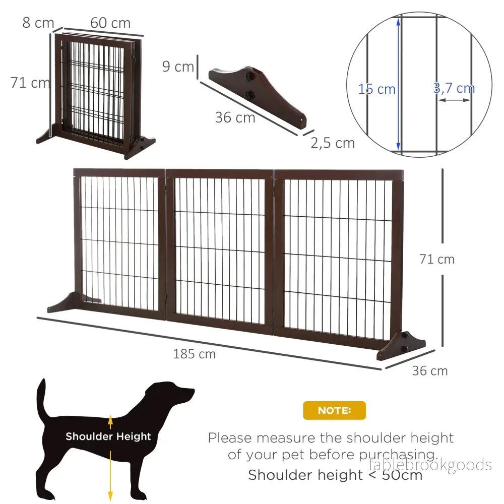 Fristående Pine Dog Gate Barrier, Brun, 185x36x71 cm - Bild 3