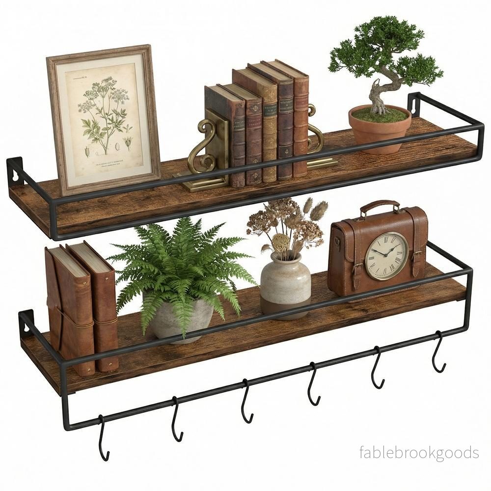 Wandplanken – Set van 2 – Met Stang – Zwevend – Bruin-zwart