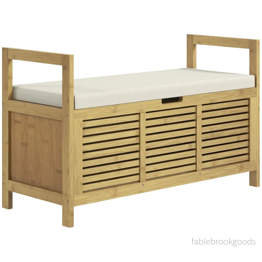 Bambu Skoförvaringsbänk med fällbart lock – 100x40x60 cm