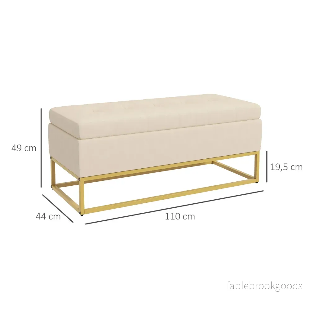 Beige stoppad förvaringsbänk med stålben, 110cm - Bild 3