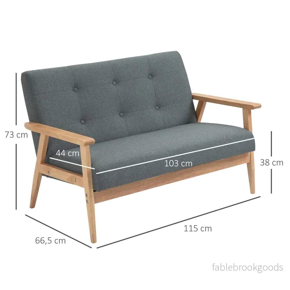 Kompakt grå linne Loveseat – 2-sits, gummiträram - Bild 3