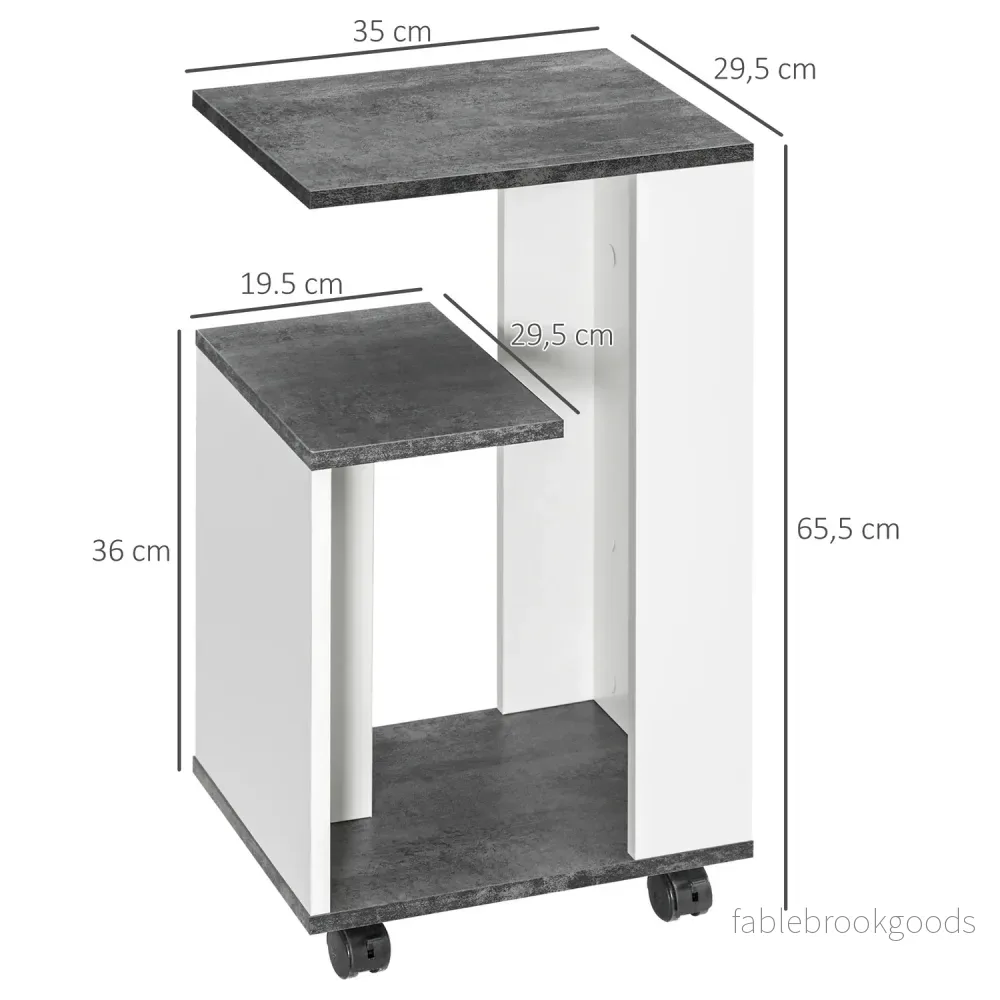 Hjulförsett gråvitt soffbord – Modernt soffbord med 3 hyllplan - Bild 3
